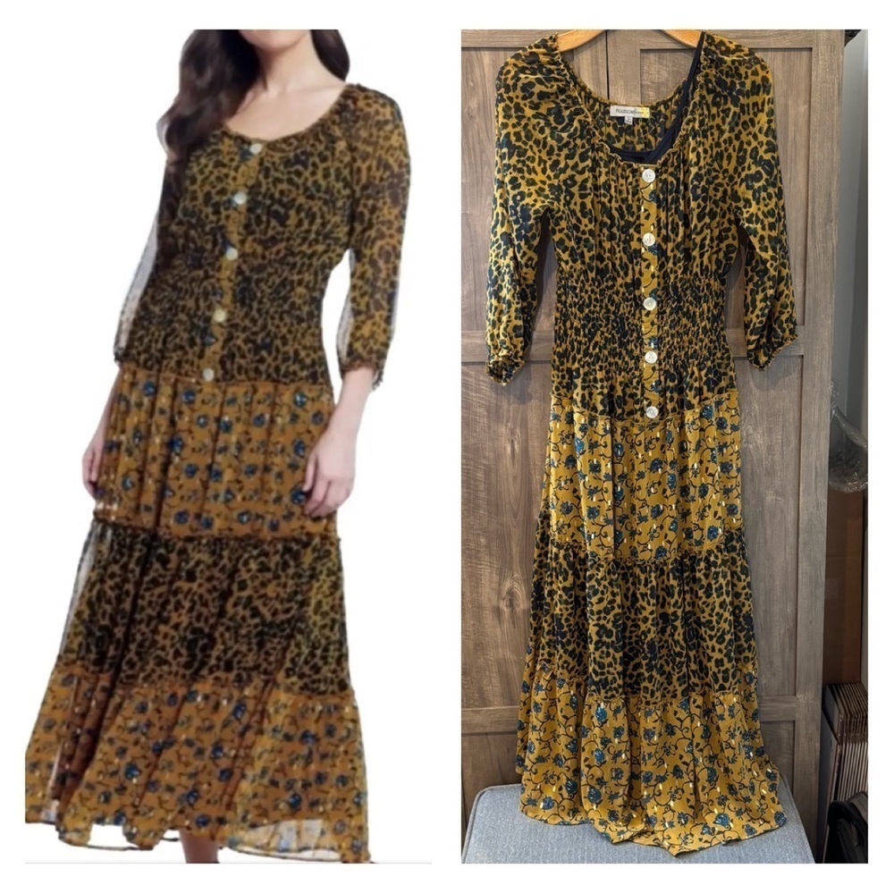 Figueroa & Flower Small Leopard Tiered Maxi Dress Cami lined Attached